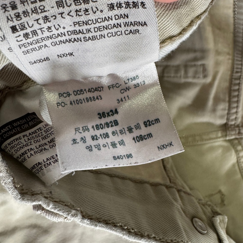 Levis 514 Pants Mens 36x34 Khaki Straight Chino Tan White Tab School 5 Pockets - Picture 7 of 12